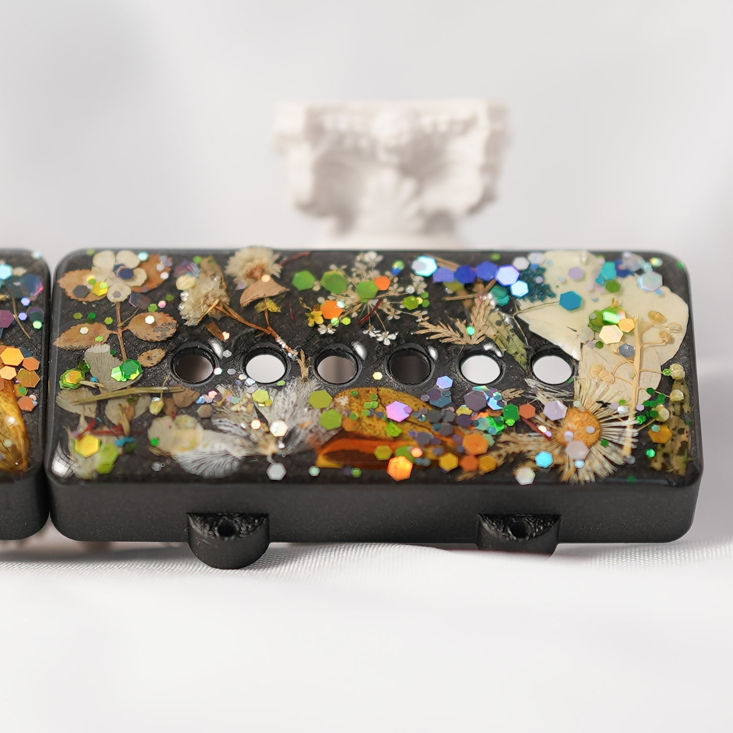 CUSTOM JAZZMASTER PICKUP COVER SET - MULTI COLORED DRIED FLORAL & THICK GLITTER/IRON GRAY METALLIC (PAIR)