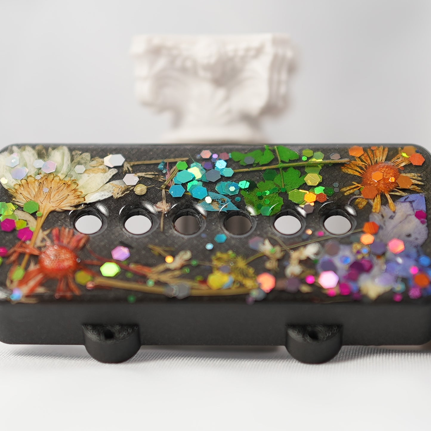 CUSTOM JAZZMASTER PICKUP COVER SET - MULTI COLORED DRIED FLORAL & THICK GLITTER/IRON GRAY METALLIC (PAIR) B STOCK