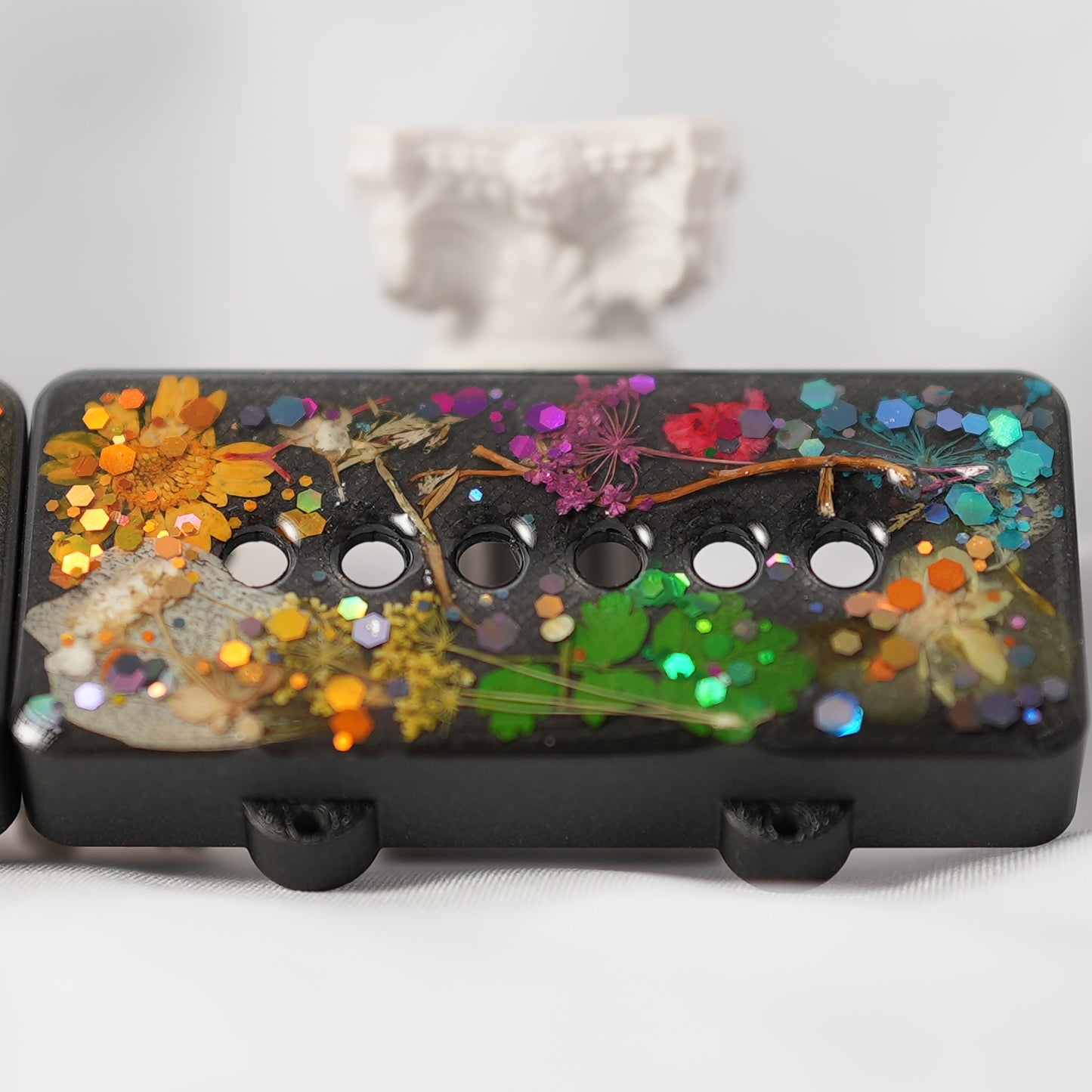 CUSTOM JAZZMASTER PICKUP COVER SET - MULTI COLORED DRIED FLORAL & THICK GLITTER/IRON GRAY METALLIC (PAIR) B STOCK