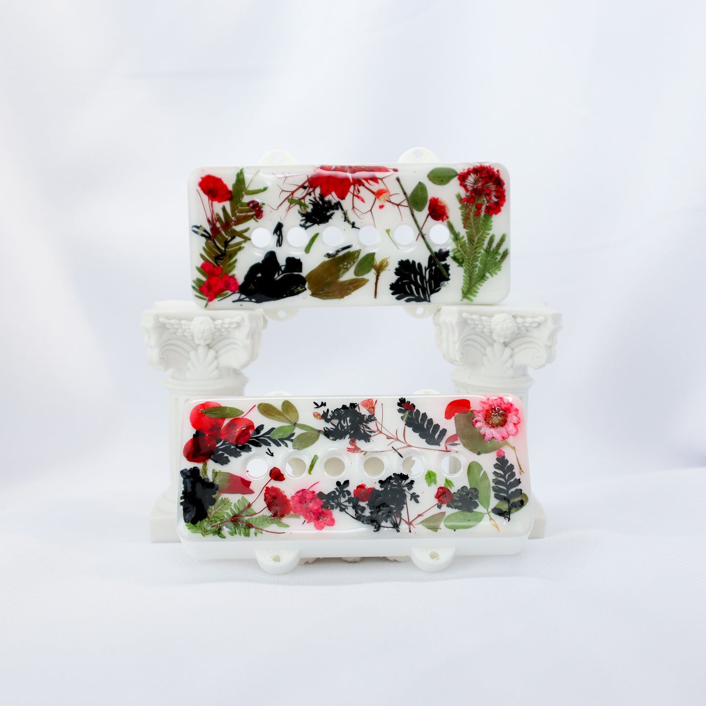 1 OF 1 CUSTOM JAZZMASTER Pickup Cover - RED DRIED FLORAL/WHITE (PAIR)