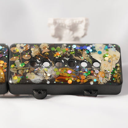 CUSTOM JAZZMASTER PICKUP COVER SET - MULTI COLORED DRIED FLORAL & THICK GLITTER/IRON GRAY METALLIC (PAIR)