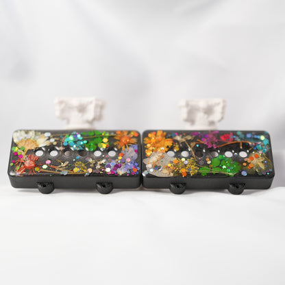 CUSTOM JAZZMASTER PICKUP COVER SET - MULTI COLORED DRIED FLORAL & THICK GLITTER/IRON GRAY METALLIC (PAIR) B STOCK