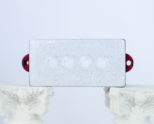 P-BASS STYLE PICK UP COVERS - WHITE MARBLE/CARBON FIBER RED (PAIR)