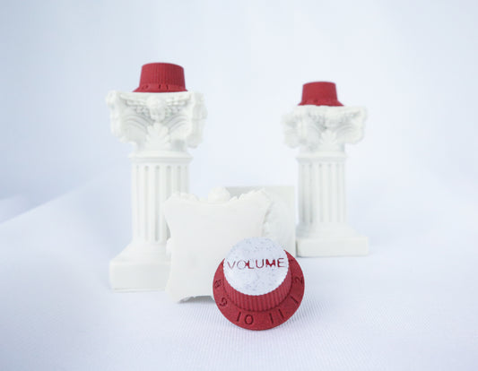 CLASSIC CALIFORNIA S STYLE KNOB 3 PIECE SET -  WHITE MARBLE/CARBON FIBER RED