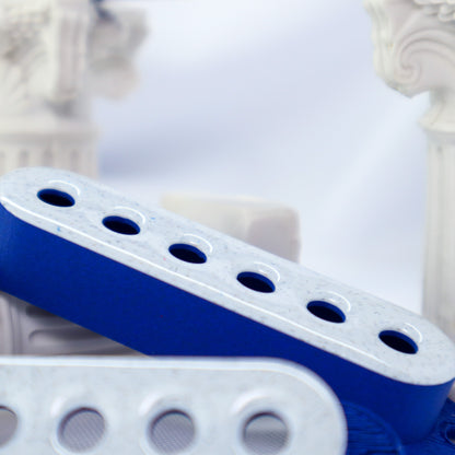 SINGLE COIL 52MM CUSTOM PICKUP COVER - WHITE MARBLE/CARBON FIBER BLUE (SET OF 3)