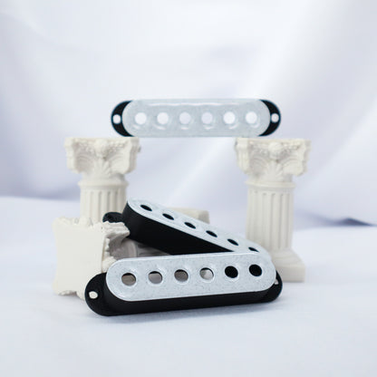 SINGLE COIL 52mm Custom Pickup Cover For Strat - White Marble/Carbon Fiber Infused Black (Set Of 3)