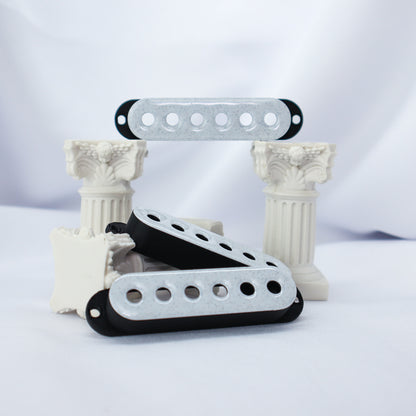 SINGLE COIL 52mm Custom Pickup Cover For Strat - White Marble/Carbon Fiber Infused Black (Set Of 3)