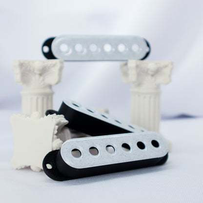 SINGLE COIL 52mm Custom Pickup Cover For Strat - White Marble/Carbon Fiber Infused Black (Set Of 3)