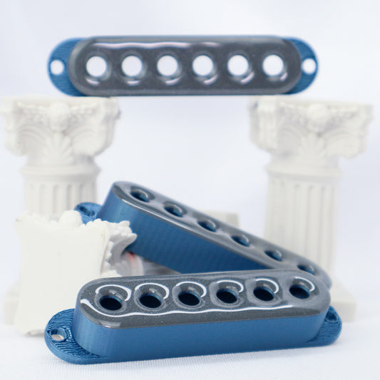 SINGLE COIL 52MM CUSTOM PICKUP COVER - SILVER SPARKLE/COBALT BLUE METALLIC (SET OF 3)