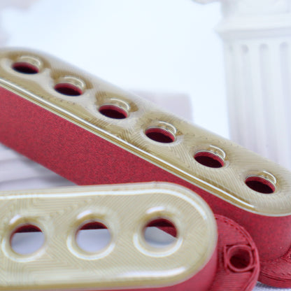 SINGLE COIL 52MM CUSTOM PICKUP COVER - IRIDIUM GOLD METALLIC/CARBON FIBER RED (SET OF 3)