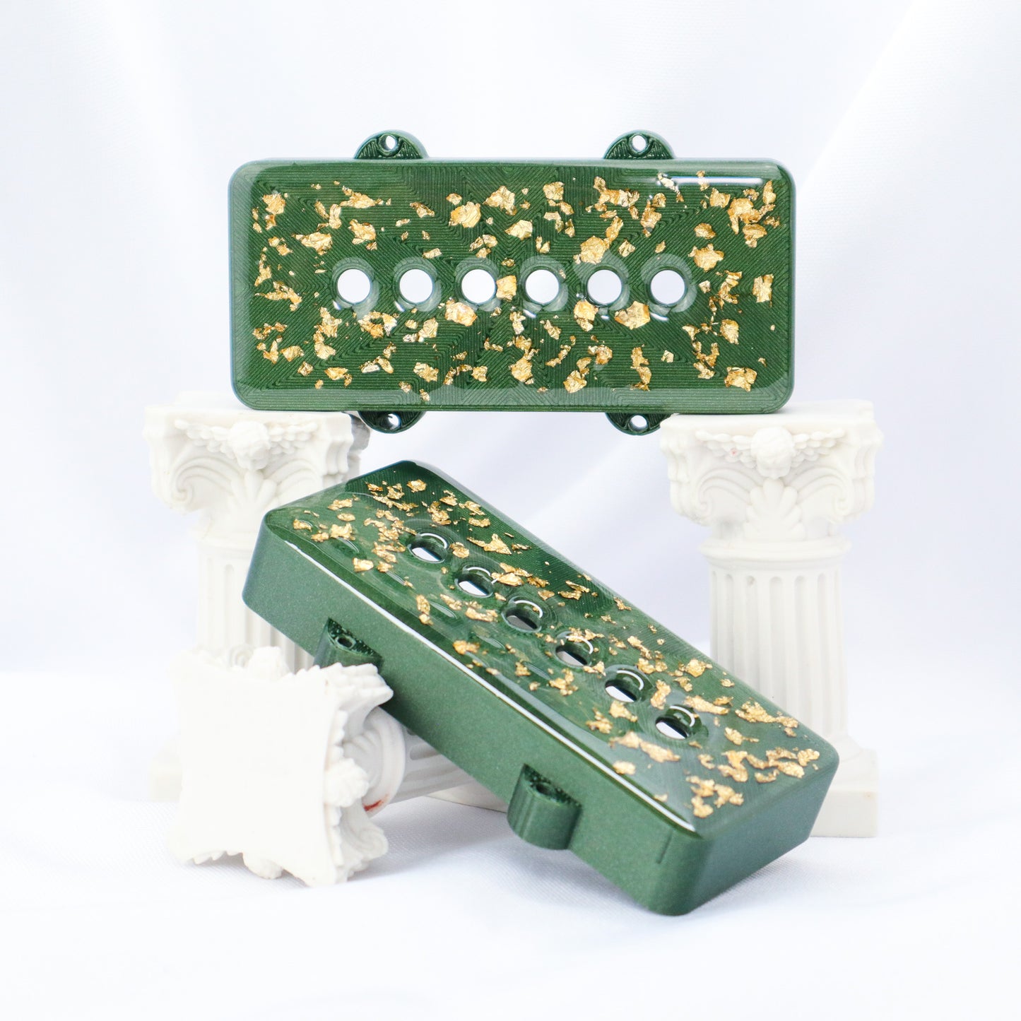 CUSTOM JAZZMASTER Pickup Cover - GHOST OF RAUL GREEN SPARKLE/GOLD FLAKE/CLEAR (Pair)