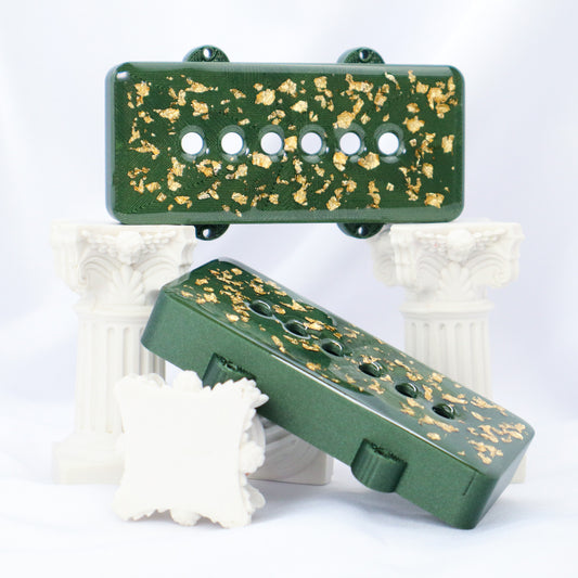 CUSTOM JAZZMASTER Pickup Cover - GHOST OF RAUL GREEN SPARKLE/GOLD FLAKE/CLEAR (Pair)