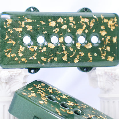 CUSTOM JAZZMASTER Pickup Cover - GHOST OF RAUL GREEN SPARKLE/GOLD FLAKE/CLEAR (Pair)