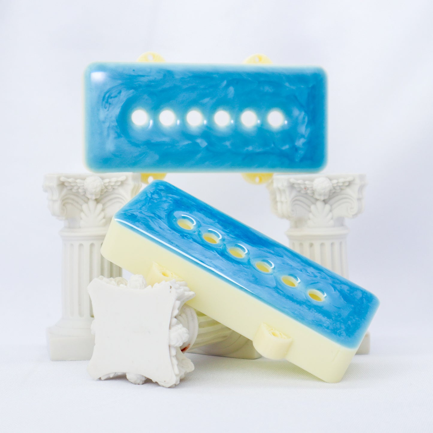 1 OF 1 CUSTOM JAZZMASTER Pickup Cover - Sky Blue Sparkle Resin/Cream (Pair)