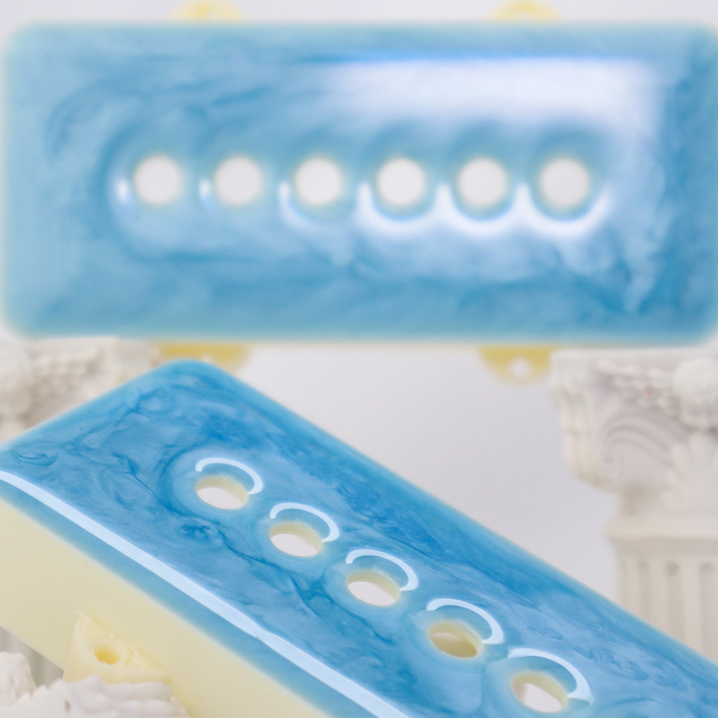 1 OF 1 CUSTOM JAZZMASTER Pickup Cover - Sky Blue Sparkle Resin/Cream (Pair)