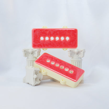 1 OF 1 CUSTOM JAZZMASTER Pickup Cover - PINK ROSE SPARKLE RESIN/CREAM (Pair)