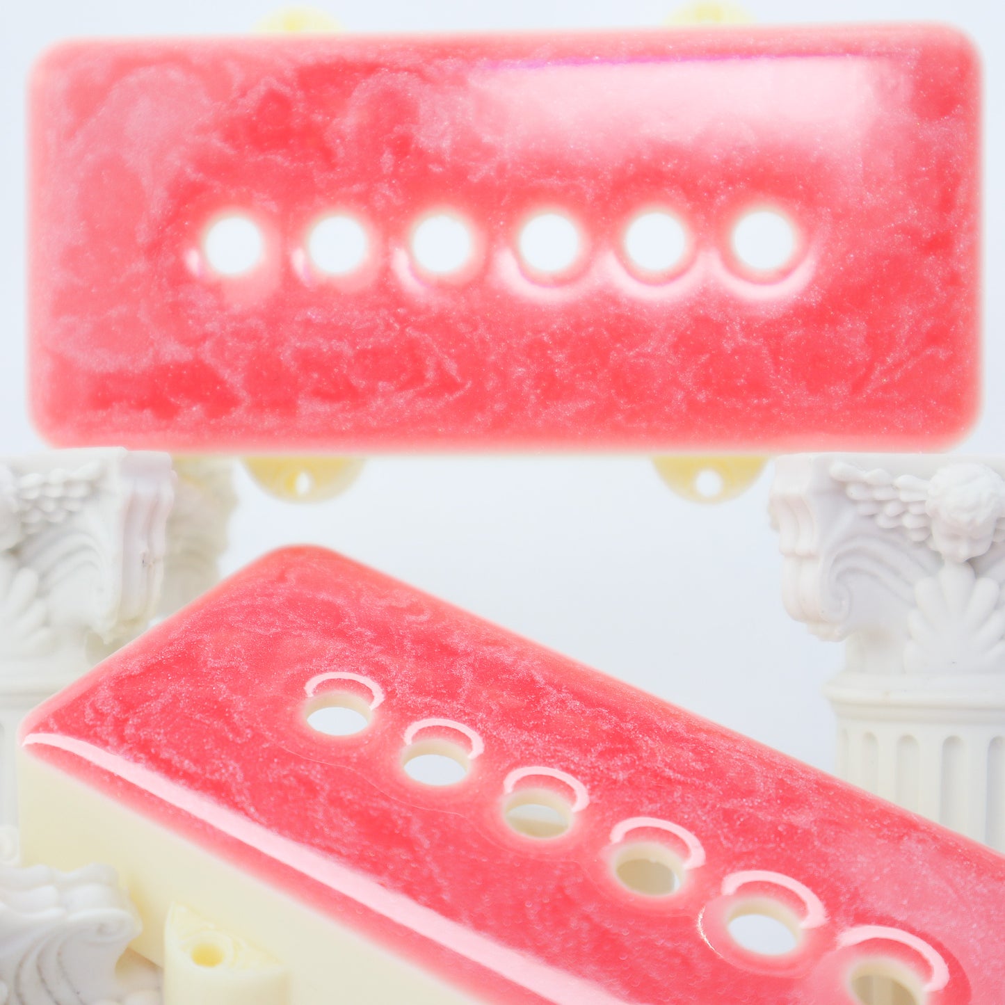 1 OF 1 CUSTOM JAZZMASTER Pickup Cover - PINK ROSE SPARKLE RESIN/CREAM (Pair)