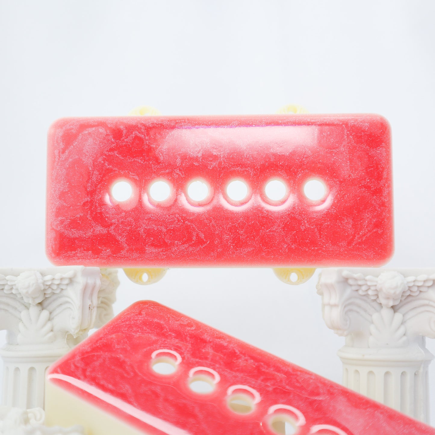 1 OF 1 CUSTOM JAZZMASTER Pickup Cover - PINK ROSE SPARKLE RESIN/CREAM (Pair)