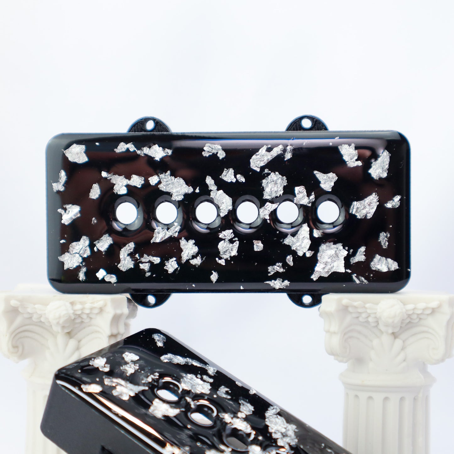 CUSTOM JAZZMASTER PICKUP COVER - BLACK CARBON FIBER INFUSED/SILVER FLAKE/CLEAR (Pair)