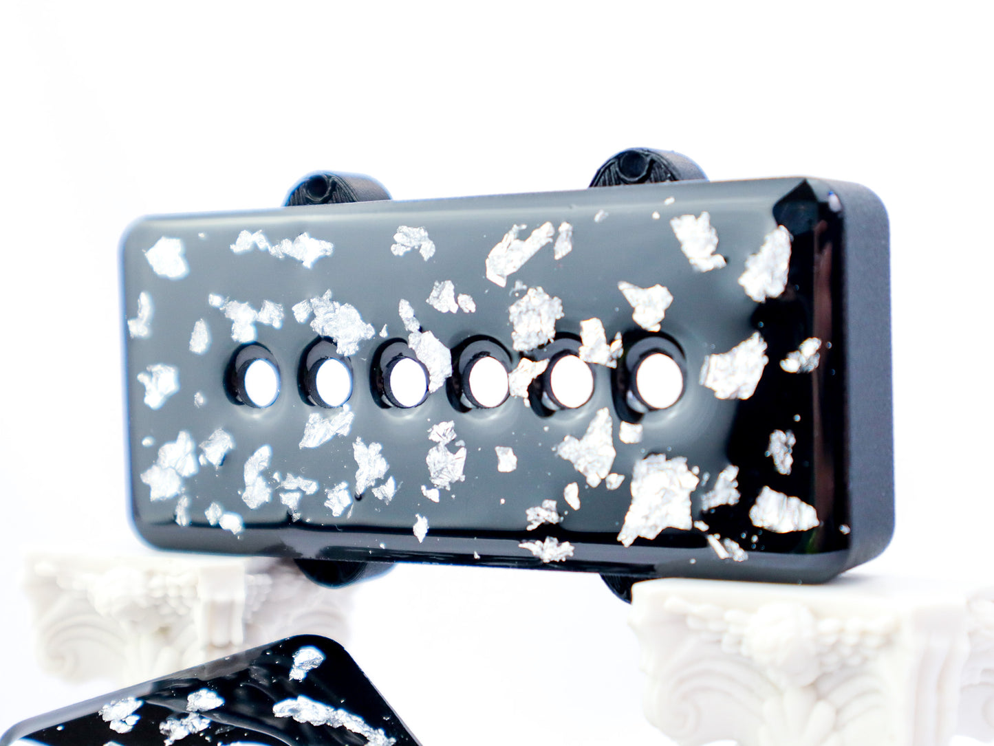 CUSTOM JAZZMASTER PICKUP COVER - BLACK CARBON FIBER INFUSED/SILVER FLAKE/CLEAR (Pair)