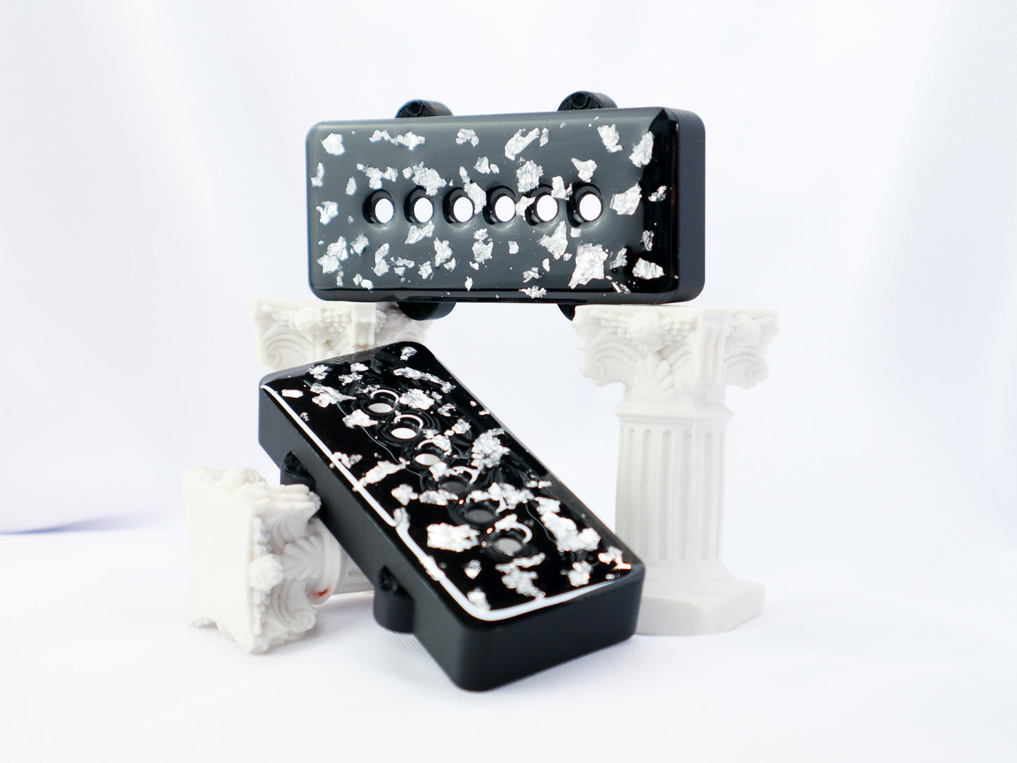 CUSTOM JAZZMASTER PICKUP COVER - BLACK CARBON FIBER INFUSED/SILVER FLAKE/CLEAR (Pair)