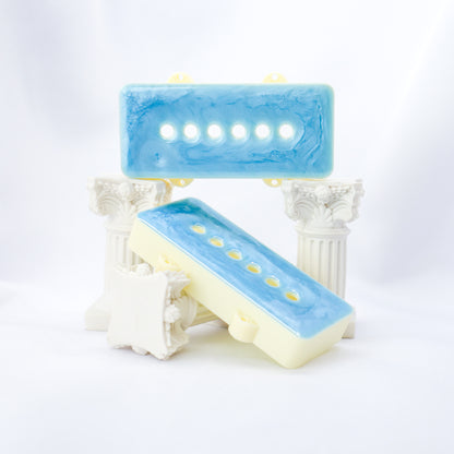 1 OF 1 CUSTOM JAZZMASTER Pickup Cover - BLUE SPARKLE RESIN/CREAM (PAIR)