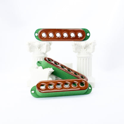 SINGLE COIL 52MM CUSTOM PICKUP COVER - COPPER BROWN METALLIC/CARBON FIBER GREEN (SET OF 3)