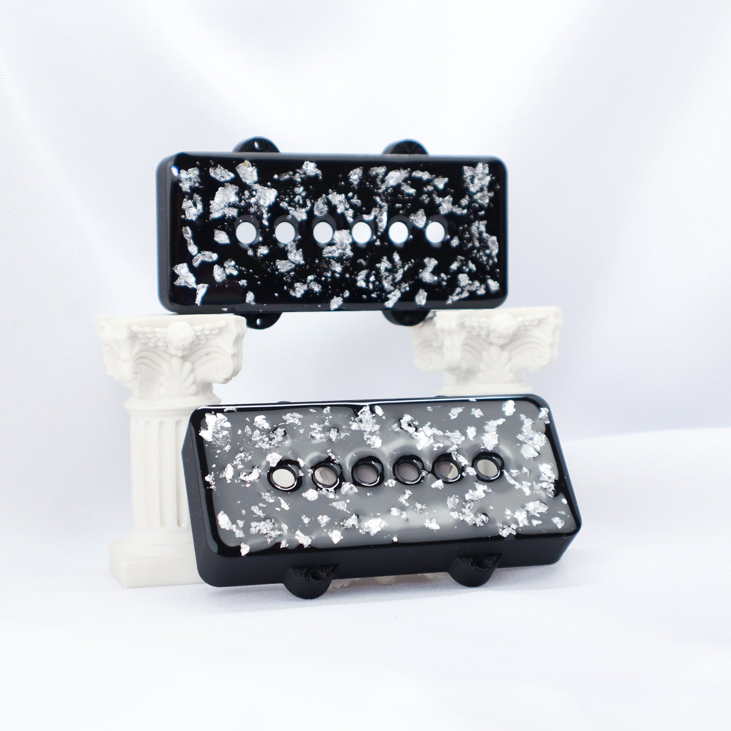 CUSTOM JAZZMASTER Pickup Cover - BLACK CARBON FIBER INFUSED/SILVER FLAKE/CLEAR (Pair)