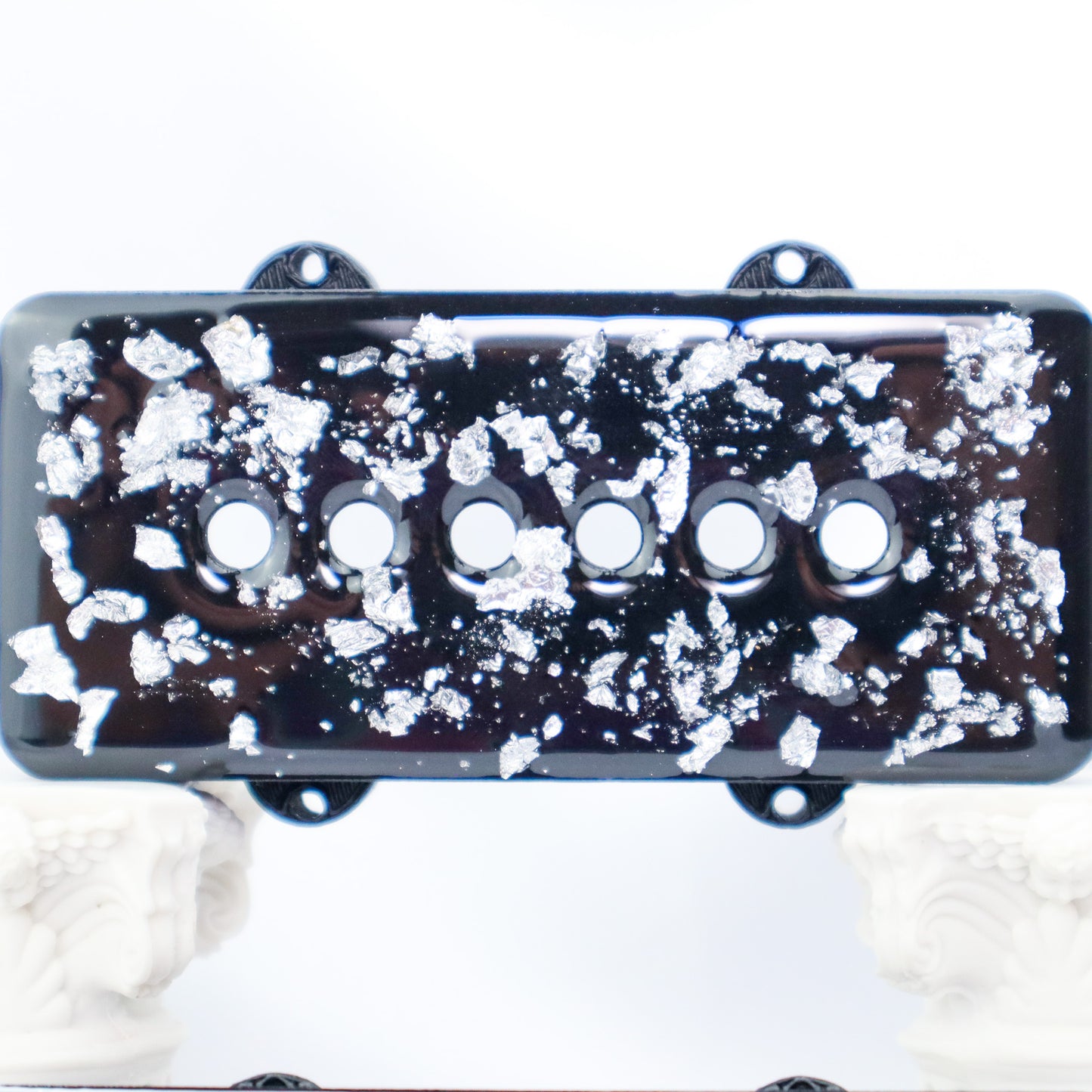 CUSTOM JAZZMASTER Pickup Cover - BLACK CARBON FIBER INFUSED/SILVER FLAKE/CLEAR (Pair)