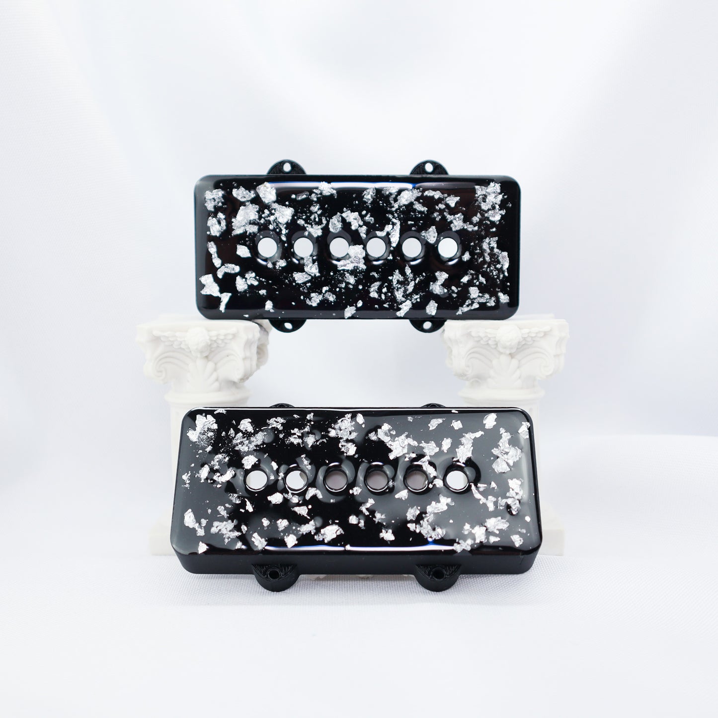 CUSTOM JAZZMASTER Pickup Cover - BLACK CARBON FIBER INFUSED/SILVER FLAKE/CLEAR (Pair)