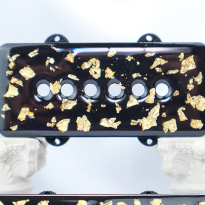 1 OF 1 CUSTOM JAZZMASTER Pickup Cover - BLACK CARBON FIBER INFUSED/GOLD FLAKE/CLEAR (Pair)