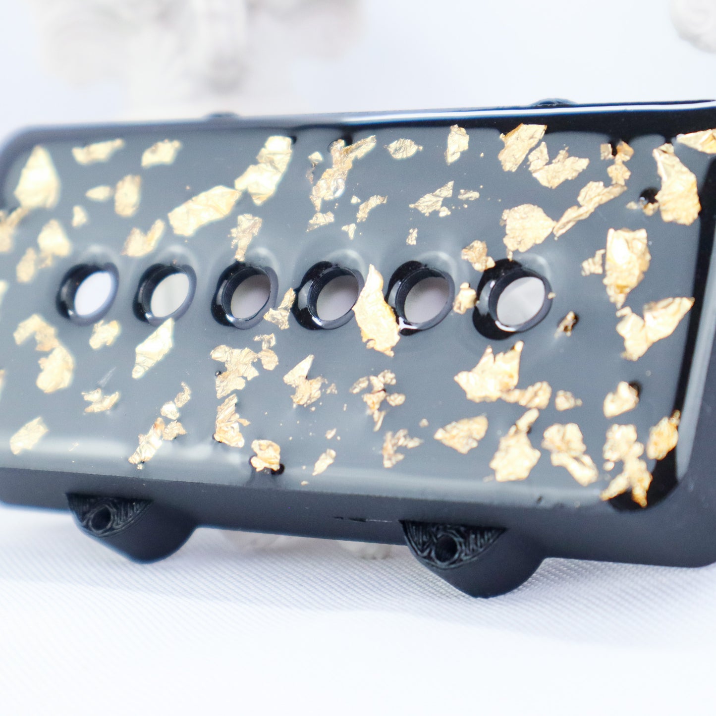 1 OF 1 CUSTOM JAZZMASTER Pickup Cover - BLACK CARBON FIBER INFUSED/GOLD FLAKE/CLEAR (Pair)