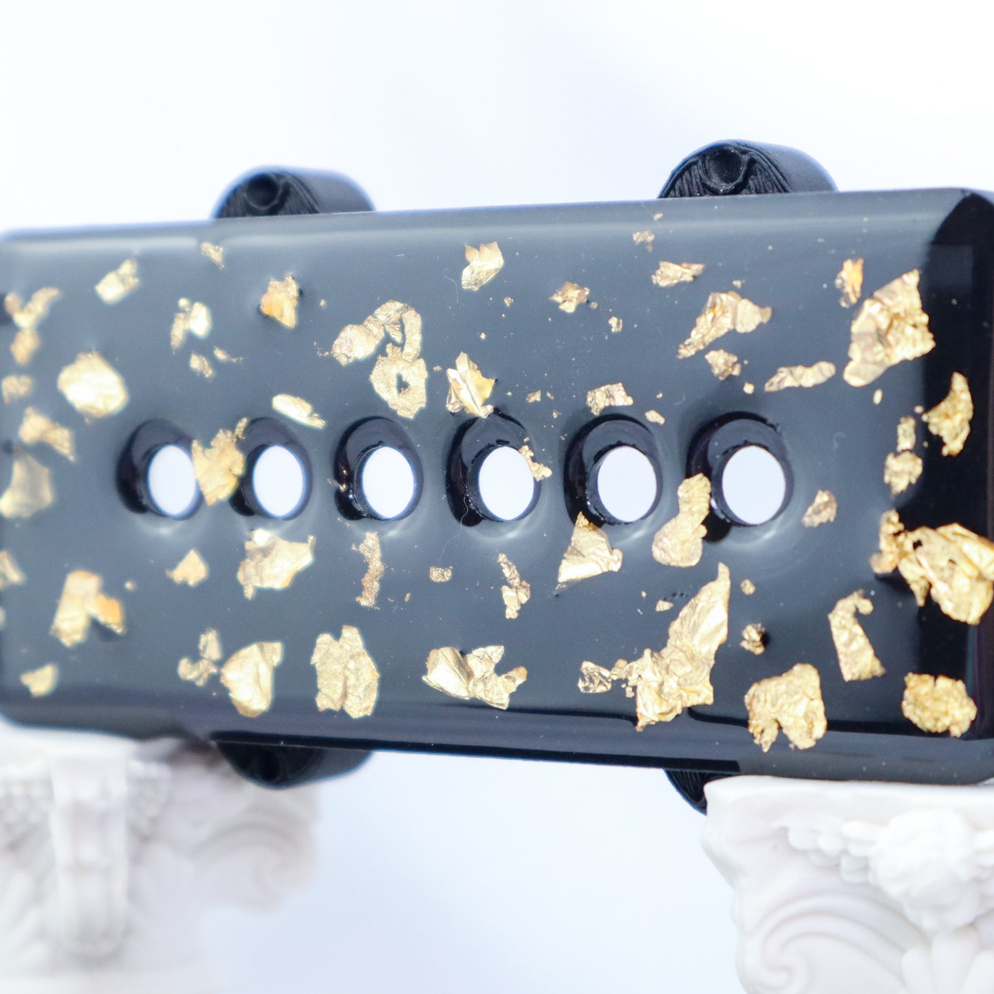 1 OF 1 CUSTOM JAZZMASTER Pickup Cover - BLACK CARBON FIBER INFUSED/GOLD FLAKE/CLEAR (Pair)