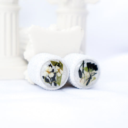 1 of 1 CUSTOM DOMED GUITAR Knob W/KNURLING & SET SCREW 6MM - DRIED FLORAL/WHITE MARBLE (PAIR)