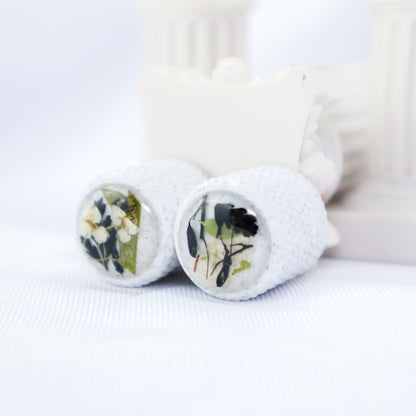 1 of 1 CUSTOM DOMED GUITAR Knob W/KNURLING & SET SCREW 6MM - DRIED FLORAL/WHITE MARBLE (PAIR)