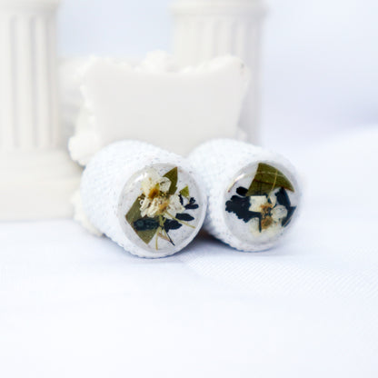 1 of 1 CUSTOM DOMED GUITAR Knob W/KNURLING & SET SCREW 6MM - DRIED FLORAL/WHITE MARBLE (PAIR)