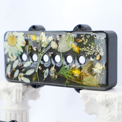 1 OF 1 CUSTOM JAZZMASTER Pickup Cover - WHITE & YELLOW DRIED FLORAL/IRON GREY METALLIC (PAIR)