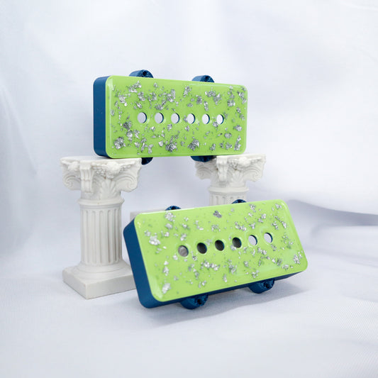 CUSTOM JAZZMASTER Pickup Cover - LIME GREEN/BLUE METALLIC WITH SILVER FLAKE (Pair)