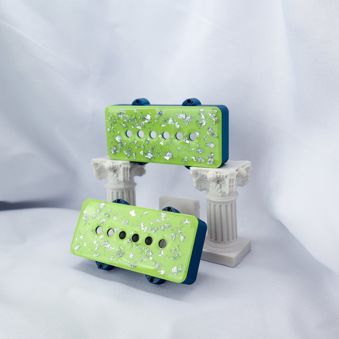 CUSTOM JAZZMASTER Pickup Cover - LIME GREEN/BLUE METALLIC WITH SILVER FLAKE (Pair)