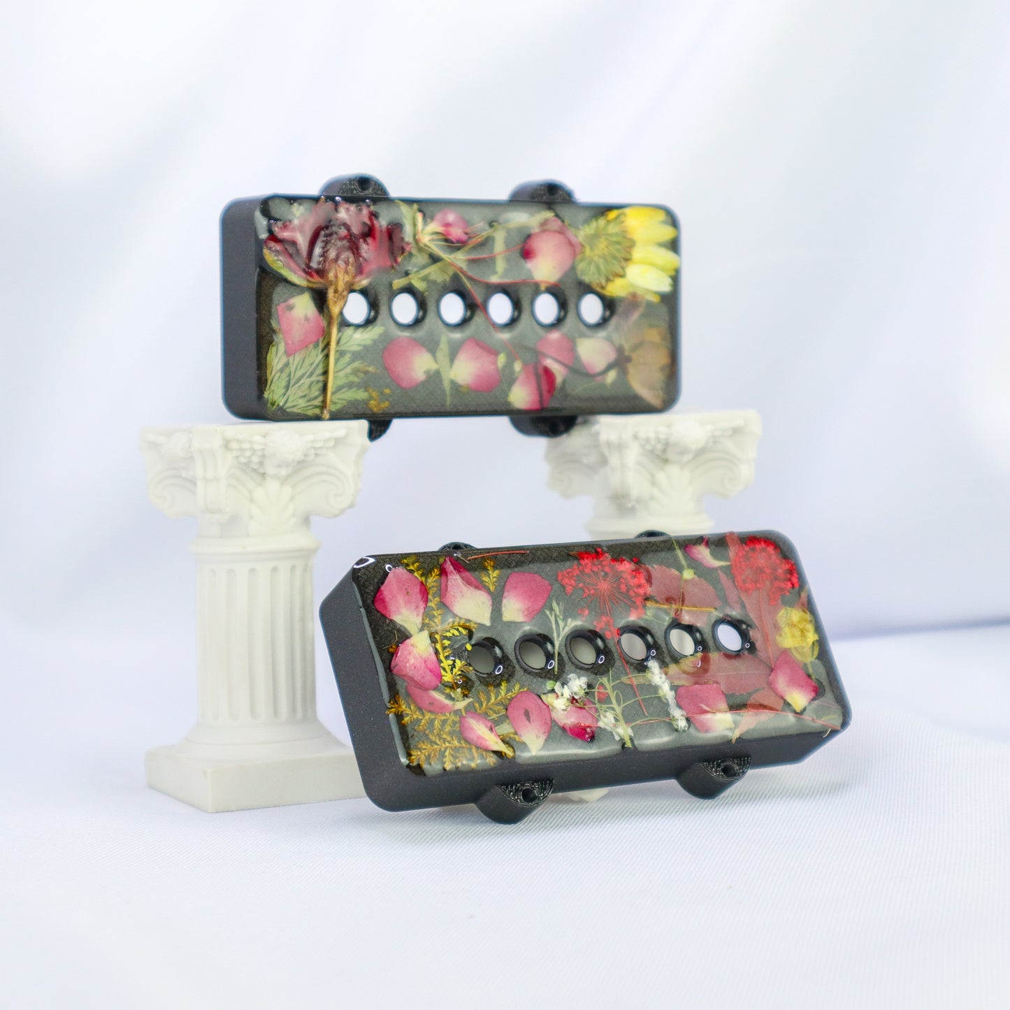 1 OF 1 CUSTOM JAZZMASTER Pickup Cover - Yellow/Red/Burgundy Dried Flower/Iron Gray Metallic (PAIR)