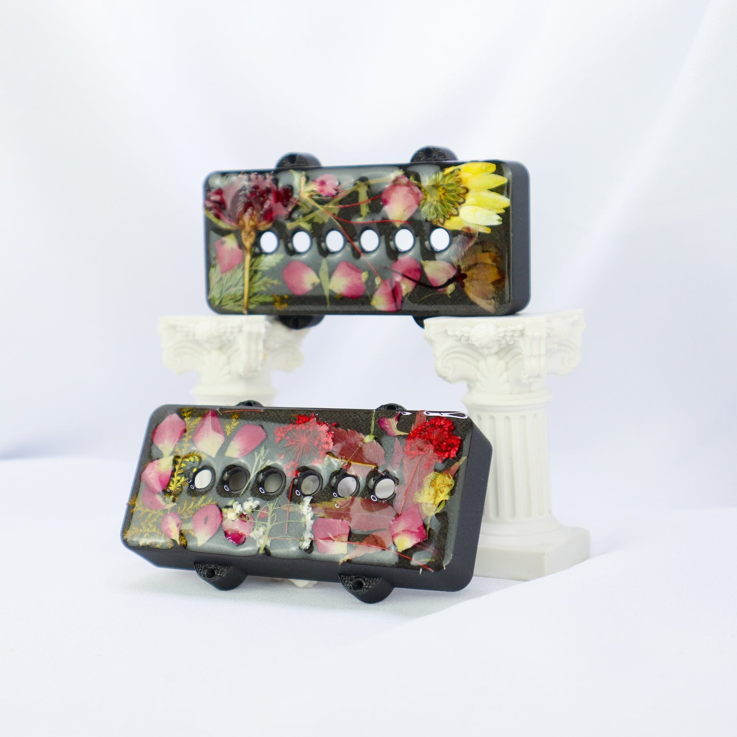 1 OF 1 CUSTOM JAZZMASTER Pickup Cover - Yellow/Red/Burgundy Dried Flower/Iron Gray Metallic (PAIR)